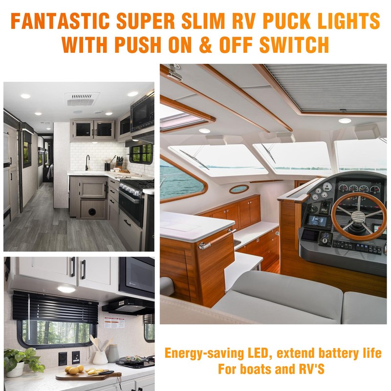 Facon 4.5" LED RV Puck Light Surface Mount - 2Pack,