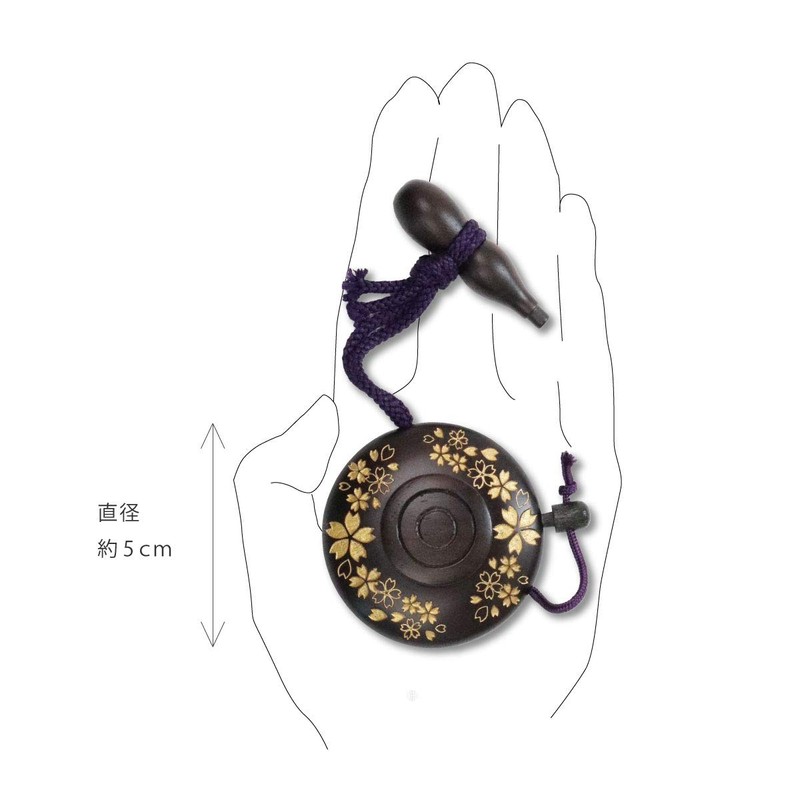 Incense Holder, Ebony, Cherry Blossom Carving, Gold, Large Size, Gourd
