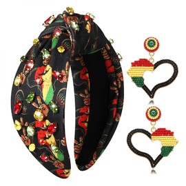 PHALIN African Juneteenth Headband for Women Africa Map Black Women Knotted Headband Afro Queen Power Fist Headband Black History African Hair Accessories Outfits Party Gifts (Set E)