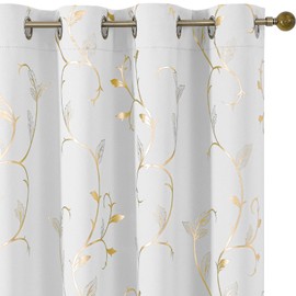 BUHUA Blackout Curtains 84 Inches Length,Thermal Curtain for Bedroom 2 Panels Set,Room Darkening Curtains with Shinny Wave Vine,52W×84L Greyish White