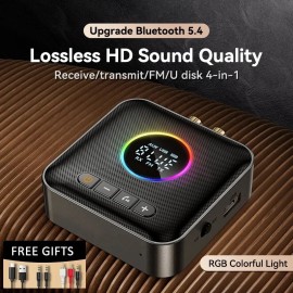 Bluetooth5.4 Audio Transmitter Receiver FM USB 3.5MM AUX RCA Stereo HIFI Adapter