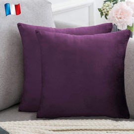 Douceur De Plumes 2er Set Aubergine Purple Samt Kissenbezug 60x60 cm Einfacher, weicher und moderner rechteckiger lila Kissenbezug für skandinavisches Wohnzimmer, Sofa (2 Auberginen)