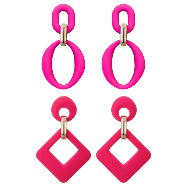 Boho Earrings for Women Clay Acrylic Rectangle Earrings Bamboo Hoop