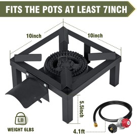 BESTFIRE Propane Burner,100,000 BTUs High Pressure Single Propane Stove with 4.1ft Adjustable Hose with Regulator,Gas Stove for Outdoor Cooking, Turkey Fry, Seafood Boil