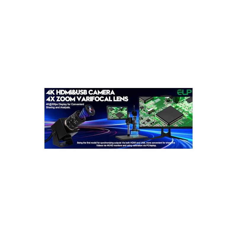 ELP Cámara USB HDMI 4K - Cámara web con zoom