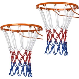 2 Pcs Heavy Duty Basketball Hoop Net,12 Loop Standard Indoor or Outdoor,3mm Red, Blue, and White Polyester,Braided Duty Net Strong and Durable Replacement Basketball Accessories