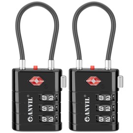 ANVIL Luggage Locks, TSA Locks for Luggage, Advanced TSA008 core, Alert Indicator. A Great Suitcase Lock, Backpack Lock, Gym Lock, Travel Lock for Travel and Daily use. (2, Black)