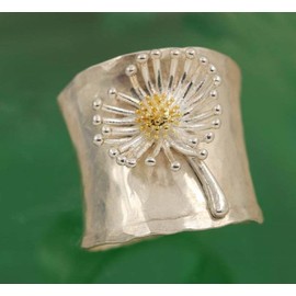 ASFKIPMF S925 Sterling Silver Daisy Flower Wide Bands Ring,Chrysanthemum Thumb Ring,Blooming Wild Floral Index Finger Ring,Thumb Index Finger Floral Statement Boho Ring Jewelry Gift for Her Size T1/2