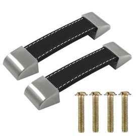 Aracombie Leather Drawer Pulls Handles, Black Faux Leather Handles, Zinc Alloy Head Drawer Pull Straps for Luggage Wardrobe Furniture Closet, 2pcs 4.6"/117mm