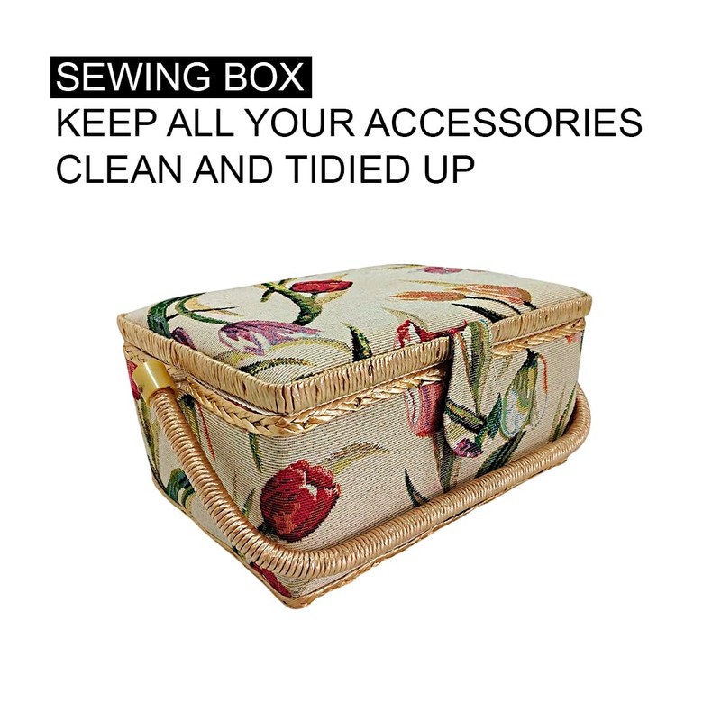 Small Sewing Box Fabric Covered Sewing Box with Compartments Sewing