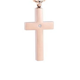 Crystal Cross Necklace for Ashes - Stainless Steel Keepsake Cremation Jewellery - Religious Cross Memorial Urn Necklace for Pet Human Ash Pendant, Stainless Steel, No gemstone.