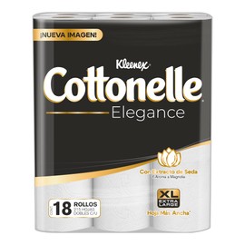 Kleenex Cottonelle Elegance XL, Papel Higinico Extra Largo, Paquete con 18 Rollos de 215 Hojas Dobles CU                                              