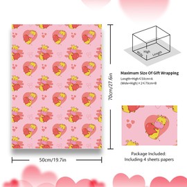 Giraffe Wrapping Paper for Boys Kids Girls, Giraffes Holding Love Heart Design Gift Wrap Paper Cute Animals 4 Sheets Folded Flat for Giraffe Lovers Valentine's Day Birthday Party Baby Shower
