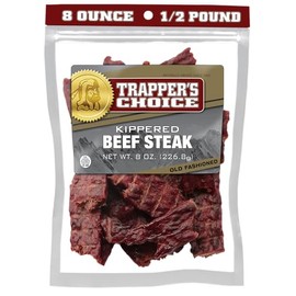Old Trapper, Trapper's Choice Kippered Steak, sabor antiguo, paquete individual de ocho onzas, trozos de carne salados, 0.35 onzas de proteína y 70 calorías por porción (paquete de uno)