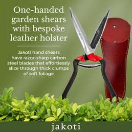Jakoti Hand Shears (L30cm) with Handmade Leather Holster. One Handed Garden Shears for Grass, Topiary & Pruning. Sheep Shears for Dagging, Shearing & Trimming. 15cm Steel Blades. Handmade Garden Tools