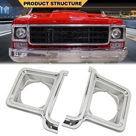 CNNELL Headlight Trim Bezel Headlight Door Chrome Driver & Passenger Pair Compatible with Chevy Blazer Base 1973-1974/Fit K10 C20 C30 Silverado 1975-1977/Fit GMC C15 Heavy Half 1977-1978