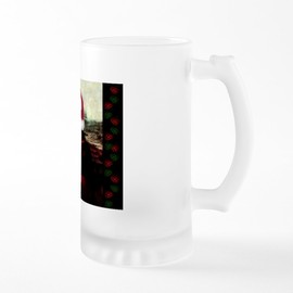 CafePress Christmas Mona Lisa Wearing A Santa Hat 16 oz Frosted Glass Beer Mug
