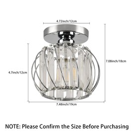 Hudi Fyier Chandelier Crystals Ceiling Lighting Fixtures, Chrome Modern Mini Ceiling Light, Small Semi Flush Mount Ceiling Light for Kitchen Hallway Dining Rooms Living Rooms Bar