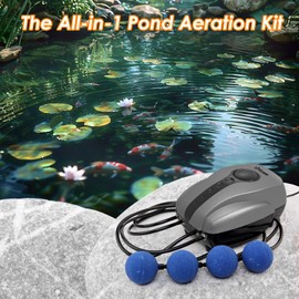 VCRAZE Pond Aerator Pump Pond Aeration Kit with Check Valves Air Stones Airline Tubing, All-in-1 Pond Deicer Pond Air Pumps for Outdoor Ponds up to 2000 Gallon