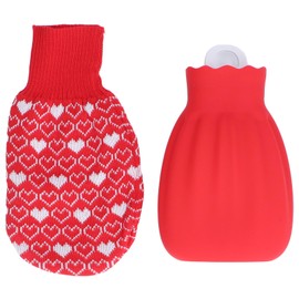 Hot Water Bottle Silicone Explosion Proof Hot Water Bag with Knitted Cover for Home Office 550mlRed