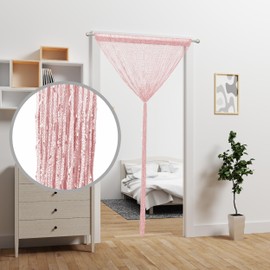 Ateasierlife Door String Curtain Doorway Beads Curtains,Hanging Room Divider Beaded Decor Hippie Glitter Fringe Panel Closet Window Wall Backdrop Doors Sequin Sheer Boho Doors Tassel (Pink)
