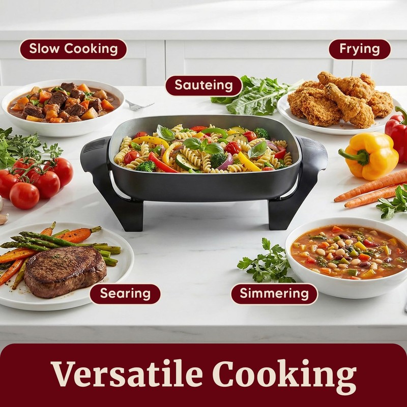 Elite Gourmet 12"x12"x2.15” Ceralast™ PFAS Free Ceramic Electric Skillet, Dishwasher