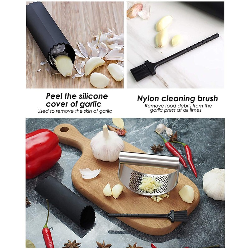 Stainless Steel Garlic Press Garlic Crusher Curved Shaped Presser and