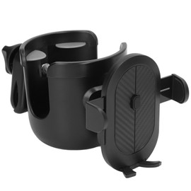 Black Stroller Cup Holder 360 Degrees Rotation Universal Drinks Holder With Phone Mount for Trolleys Wheelchairs