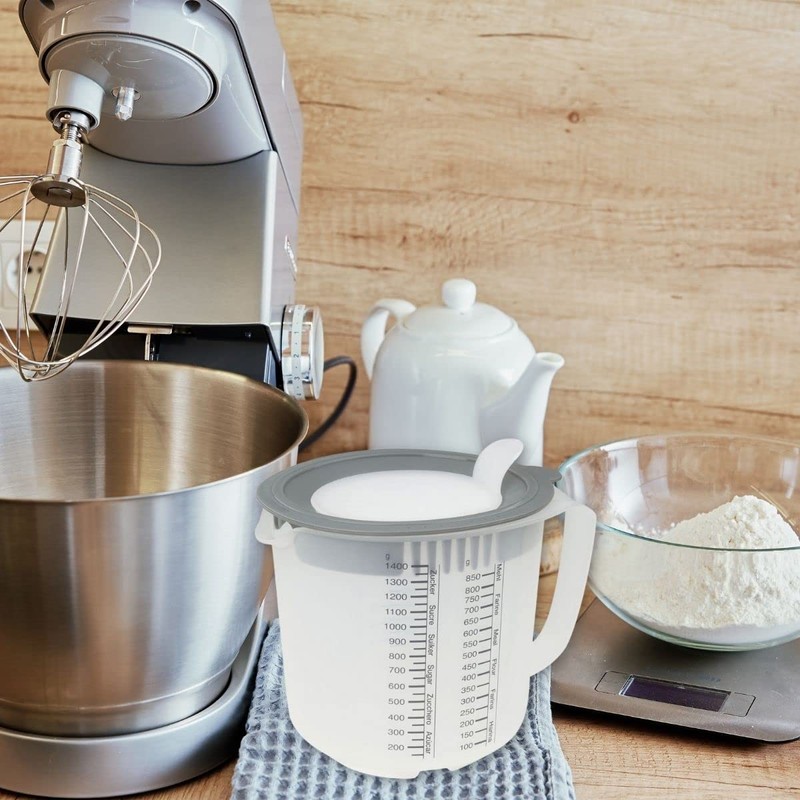 Dr. Oetker 1802 measuring cup with lid, gray, transparent, 1.4