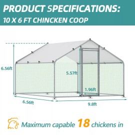 MEETWARM Chick Perch Metal Chicken Coop Run Walk In Cage With Cover For Outdoor Farm - S: 9.8'L x 6.56'W x 6.56'H