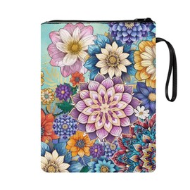 Poceacles Bohemian Floral Print Book Cover Book Cover for Book Lovers Book Protector with Zipper Washable Fabric for Teens Adults Book Lovers Teachers
