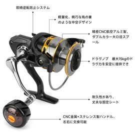 Sanrike Spinning Reel, 33.1 lbs (15 kg) Drag Force, 5.2:1 High Speed Gear Ratio, 7+1BB, Ultra Lightweight, Shockproof, Corrosion-resistant, Carbon, Ideal for Saltwater Fishing, Far Throw Reel,