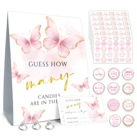 How Many Butterfly Candies Bridal Shower Games, How Many Butterfly Candies Standing Sign 50 Guessing Cards 180 Bridal Shower Candies Stickers, How Many Butterfly Candies Floral Bridal Shower Game Set