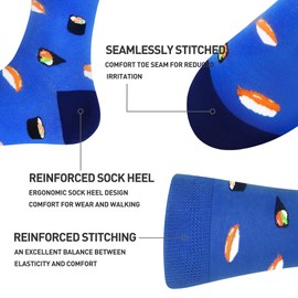 WeciBor Men's Dress Patterned Seamless Cotton Crew Socks, 6 Pack Colorful Food, Size 7-12