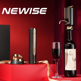 Newise Luxurious 3-in-1 Electric Wine Aerator, Dispenser & Vacuum Pump - Wine Preservation System - Gifts for Women Wife Men Husband(Black/Gold)