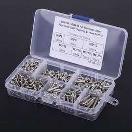 500PCS M3 Screws Assortment Kit,DIN Multi-Purpose Stainless Steel 304/ Carbon Steel Wood Self-Tapping Drive Button Head Screws with Plastic Box (Stainless Steel 304)