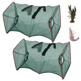 Bait Traps Fishing Nets, Foldable Nylon Fishing Supplies Tool for Catching Crayfish & Crabs, Portable Bait Traps Fishing Cage with Metal Frame, Large Capacity Fishing Net for Outdoors (2PCS)