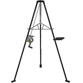 YITAMOTOR Tripod Game Hoist for Hunting, Deer Hanger for Skinning Rack,Deer Cleaning Tripod Hoist Kit with Gambrel,Winch,Table, Capacity 600lbs,Black