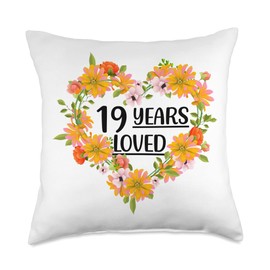 19th Anniversary Gifts for Wife Husband Floral Old 19 Years Loved Couple 19th Anniversary Throw Pillow, 18x18, Multicolor
