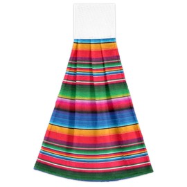 Boccsty Mexican Serape Hanging Kitchen Towels 2 Pieces Blanket Stripes Rainbow Dish Tie Towels Hand Towel Tea Bar Towels for Bathroom Farmhouse Housewarming Tabletop Home