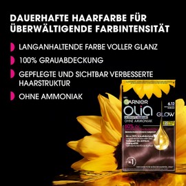 Garnier Dauerhafte Haarfarbe ohne Ammoniak mit pflegenden, natürlichen Ölen, Vollständige Grauhaarabdeckung, Olia Permanente Coloration, 6.12 Schimmerndes Hellbraun, 1 Stück