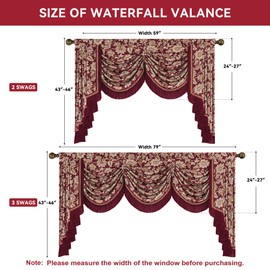 Loom and Mill Elegant Floral Waterfall Valance for Living Room Bedroom, Vintage Jacquard Swag Window Valances with Tassels, Luxury Swag Curtains for Banquet Holiday Decoration(W79Inch,1 Panel)