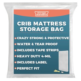 Storage Standard Crib Mattress Storage Bag - Waterproof & Reusable Mattress Bags for Moving, Heavy-Duty 4-Mil Plastic with Tape Strips & Label Sticker, 66 x 29 x 7 Inches, For Standard Crib Mattresses