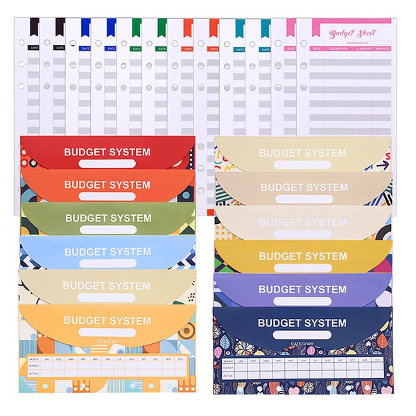 GLKTOPO Cash Envelope, 12 Envelope+12 Budget Cards, Money Organizer for