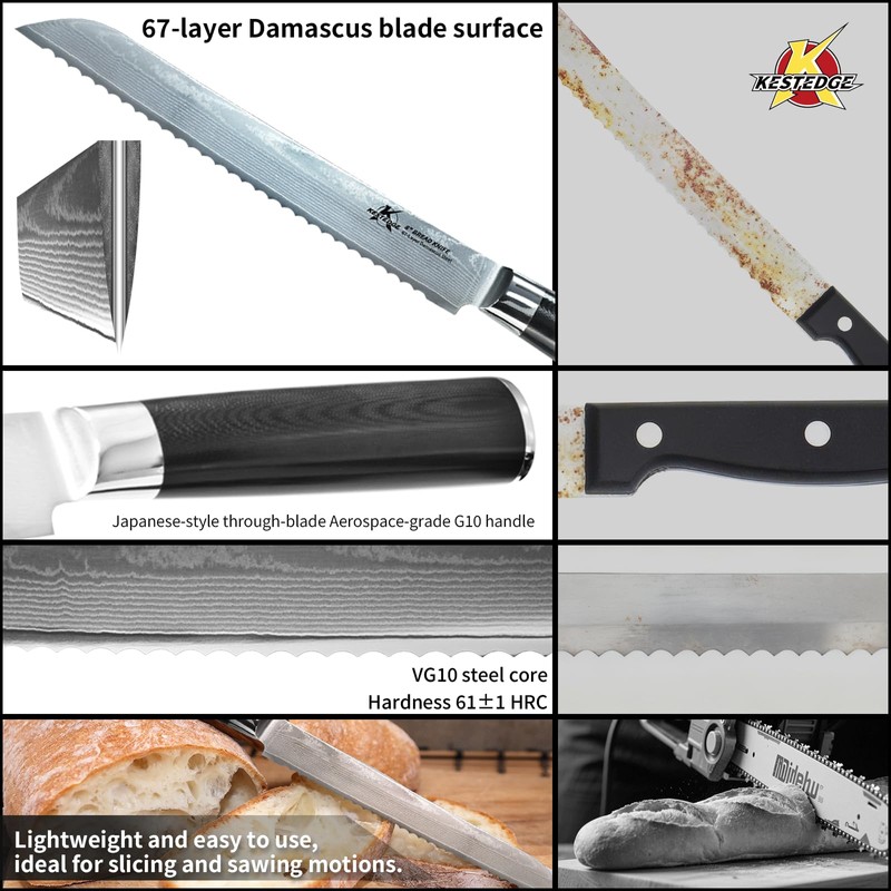 KESTEDGE 8-Inch Sourdough Bread Knife, Micro-Serrated for Bread Slicing
