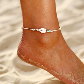 Aluinn Shell Ankle for Women Evil Eye Boho Ankle Bracelets Beaded Braided Rope Beach Gold Foot Jewelry for Women