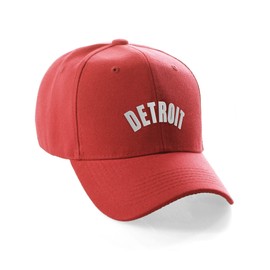 Daxton USA Cities States Baseball Hat Cap Arch Letters, Detroit Red White