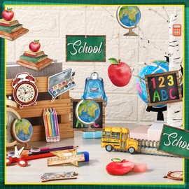 Purpeak 36 Pcs Back to School Hanging Ornaments Wooden Back to School Tree Decorations Book Pencil Bulletin Board Cutouts Wood Pendant Ornament for Tree Classroom Window Party Decor(Stylish Style)