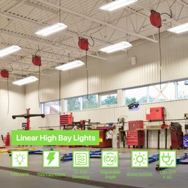 Glitgate 2Pack Led High Bay Shop Light 150w/130w/100w Switchable, 20250lm Linear High Bay Lighting 4000K/5000K Adjustable, 0-10V Dimmable 135LM/W Rotatable Hanging Light for Workshop, Warehouse