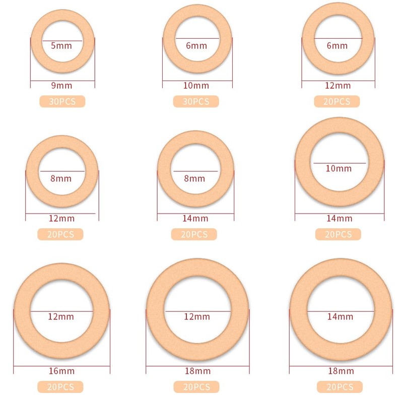 ZHUOYUE 200 Piece Flat Washer Copper Washer Drain Washer Gasket